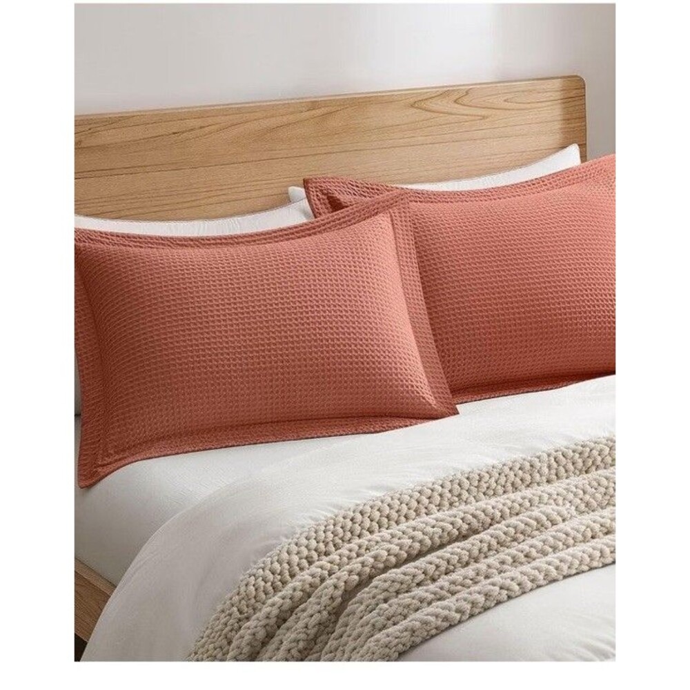 K Kevin Textile 100% Cotton Waffle Textured Pillow Sham Std 20x26 Orange